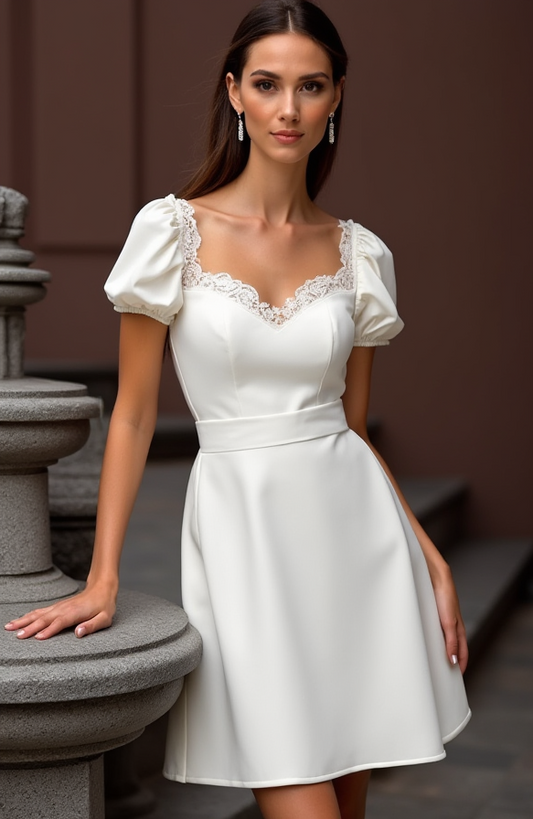 Modern Short Wedding Dress and Mini Dress with Asymmetrical Hemline