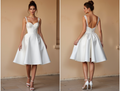 Tea-Length Satin Wedding Dress with Lace Straps & Corset Bodice