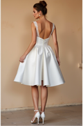 Tea-Length Satin Wedding Dress with Lace Straps & Corset Bodice