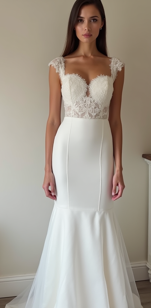 Modern Satin Mermaid Wedding Dress with Illusion Lace Bodice and Sheer Back