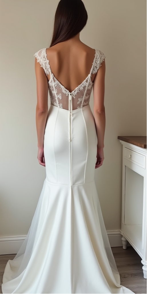 Modern Satin Mermaid Wedding Dress with Illusion Lace Bodice and Sheer Back