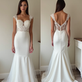 Modern Satin Mermaid Wedding Dress with Illusion Lace Bodice and Sheer Back
