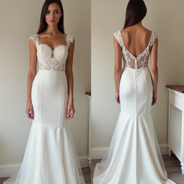 Modern Satin Mermaid Wedding Dress with Illusion Lace Bodice and Sheer Back