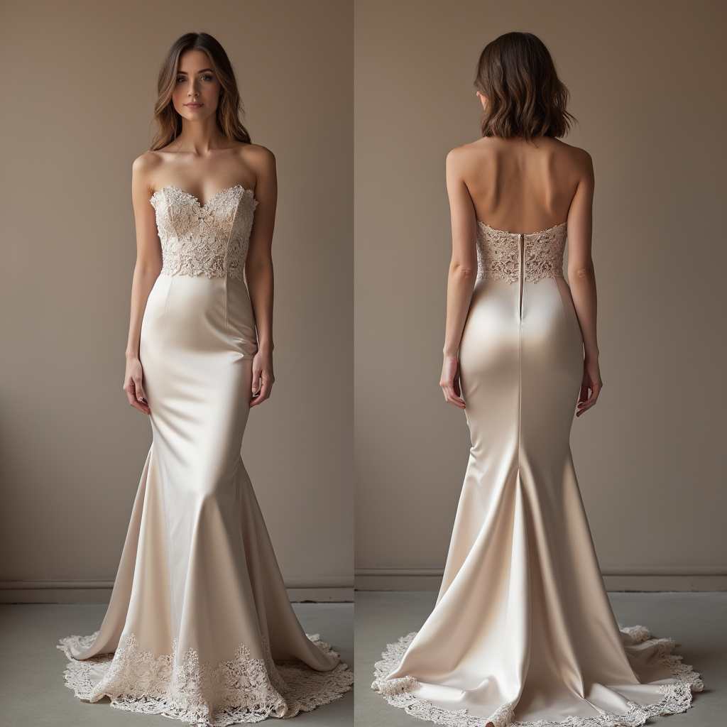 Modern Satin Corset Mini Wedding Dress with French Lace Overlay and Illusion Back