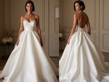 Classic Ball Gown Satin Wedding Dress with Lace Trim
