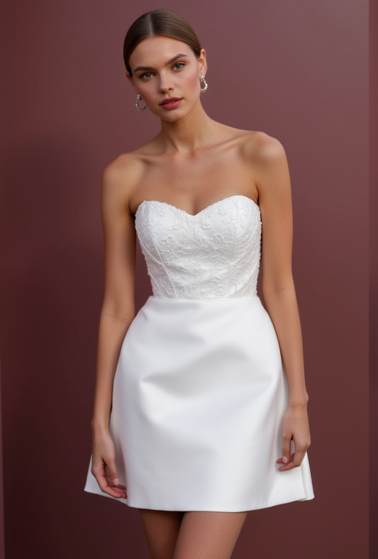 Minimalist Short Wedding Dress and Mini Dress with Clean Lines for a Sleek Look