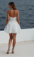 Short Beach Wedding Dress – Strapless Tulle Bridal Mini Dress