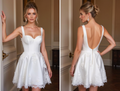 Short Satin Lace Wedding Dress – Mini Bridal Gown with Sweetheart Neckline
