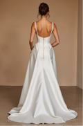 Short Satin Wedding Dress with Lace Bodice & Detachable Overskirt