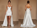 Detachable Train Wedding Dress - Short Satin Skirt with Lace Straps & Corset Top