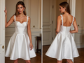 Short Satin Wedding Dress - Floral Lace Straps & Corset Bodice