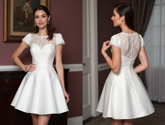 Stunning Short Wedding Dress and Mini Dress with a Satin Bow Back