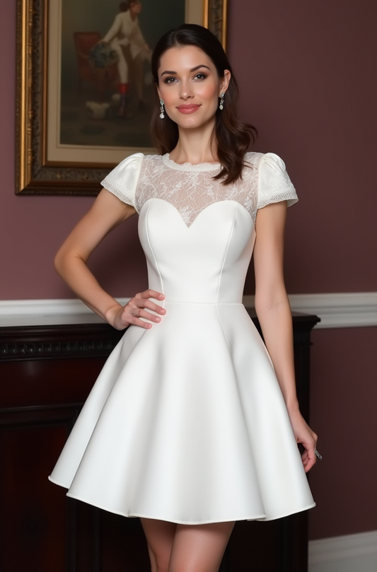 Stunning Short Wedding Dress and Mini Dress with a Satin Bow Back