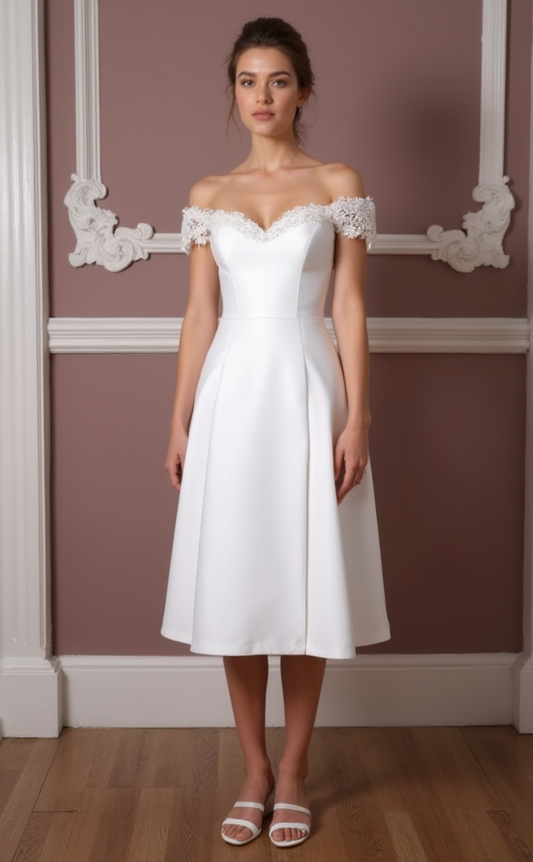 Glamorous Short Wedding Dress and Mini Dress with a Fitted Silhouette and Beading