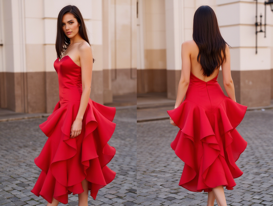 Stunning Red Evening Dress and Prom Gown with a Backless Design for a Sexy Look