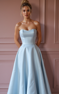 Glamorous Blue Prom Dress and Evening Gown with Floral Details for a Soft Look