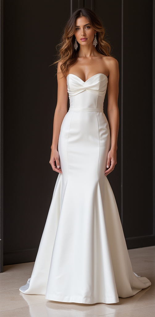 Timeless Elegance: Strapless Satin Mermaid Wedding Gown