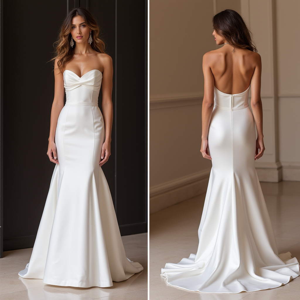 Timeless Elegance: Strapless Satin Mermaid Wedding Gown