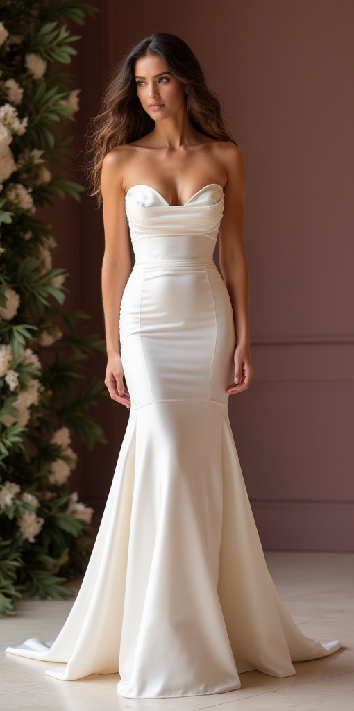Satin Perfection: Elegant Strapless Mermaid Wedding Dress