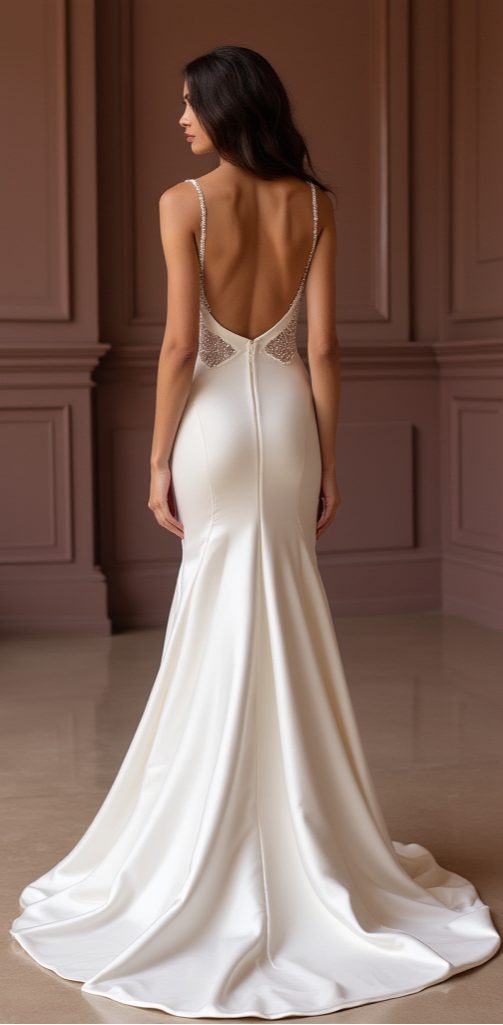 Sleek Satin Mermaid Wedding Dress with Plunging Neckline
