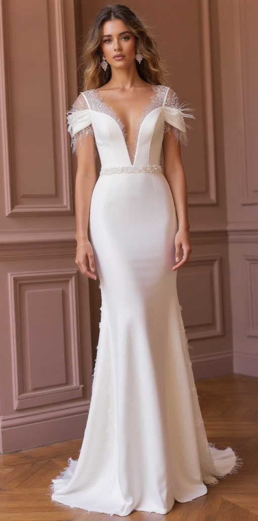 Mermaid Wedding Gown with Lace Strap and Deep V-Back