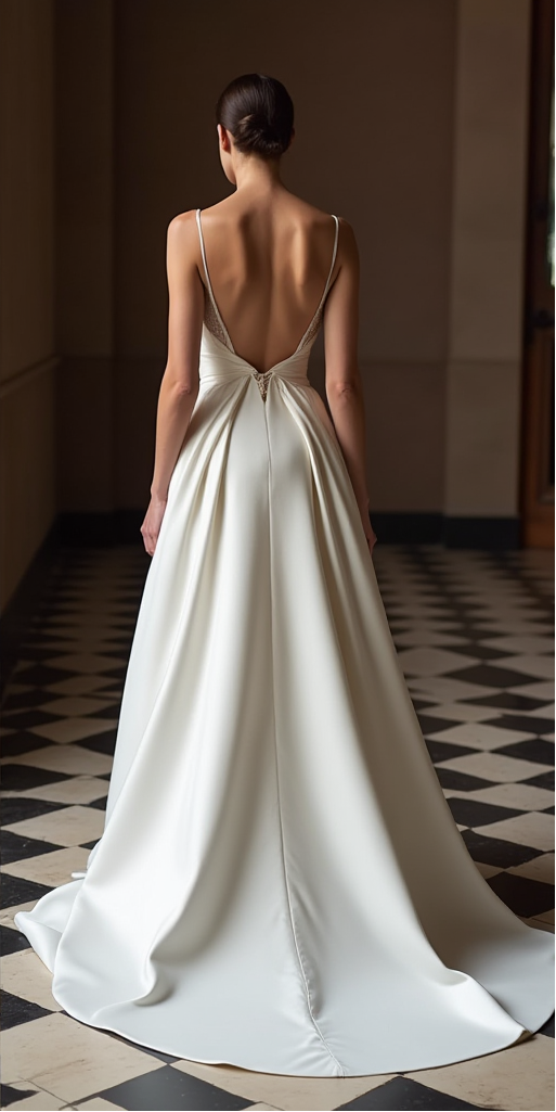 Satin Spaghetti Strap Princess Wedding Dress, Modern, Sleek, And Minimalist Style
