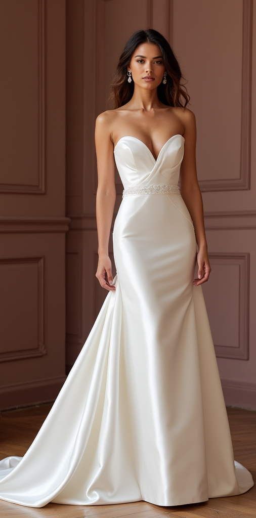 Timeless Satin Wedding Dress with Sweetheart Neckline & Low Back