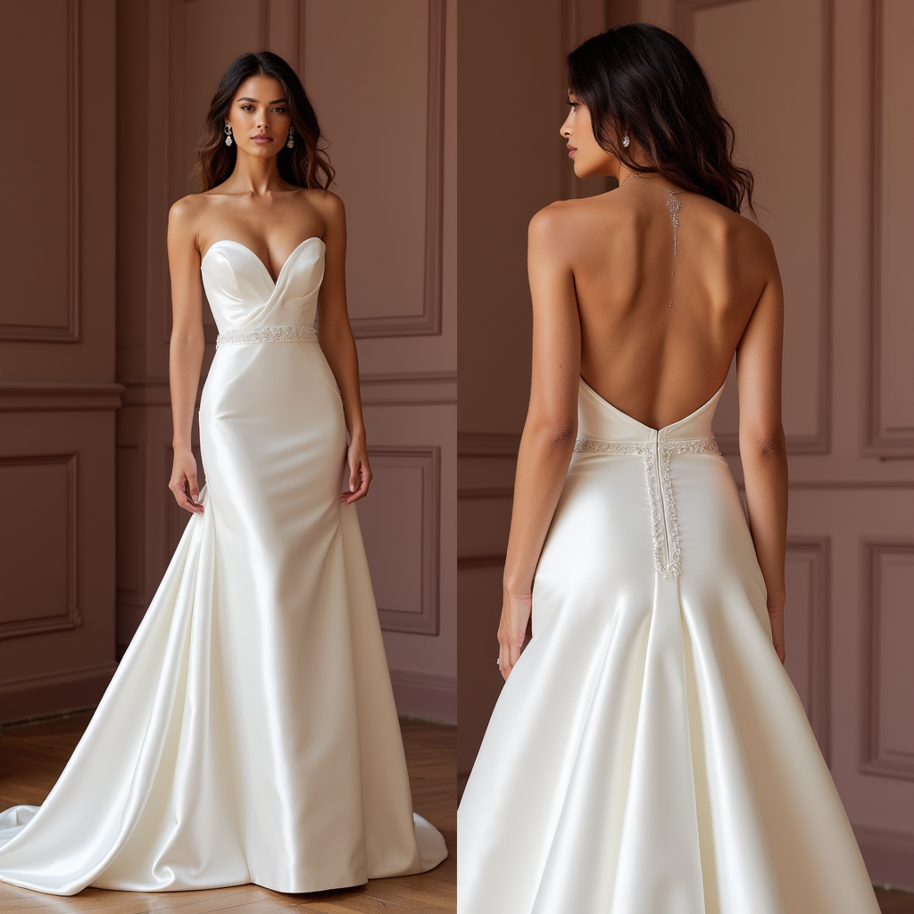 Timeless Satin Wedding Dress with Sweetheart Neckline & Low Back