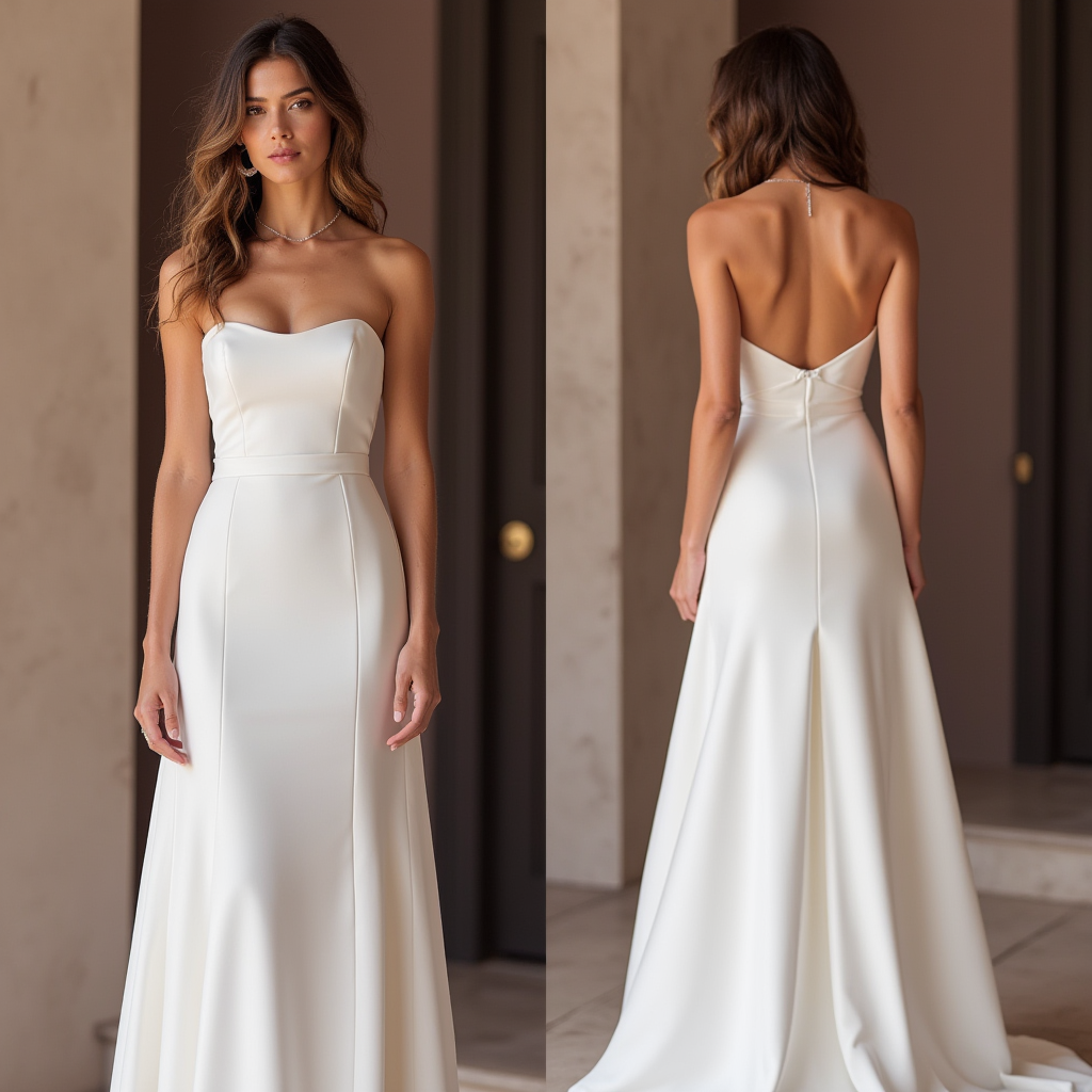 Strapless Simple Wedding Dress in Smooth Satin