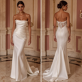 Modern Satin Corset Wedding Dress with Structured Draping and Illusion Lace Back