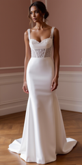 Lace Corset Satin Wedding Dress with Wide Straps