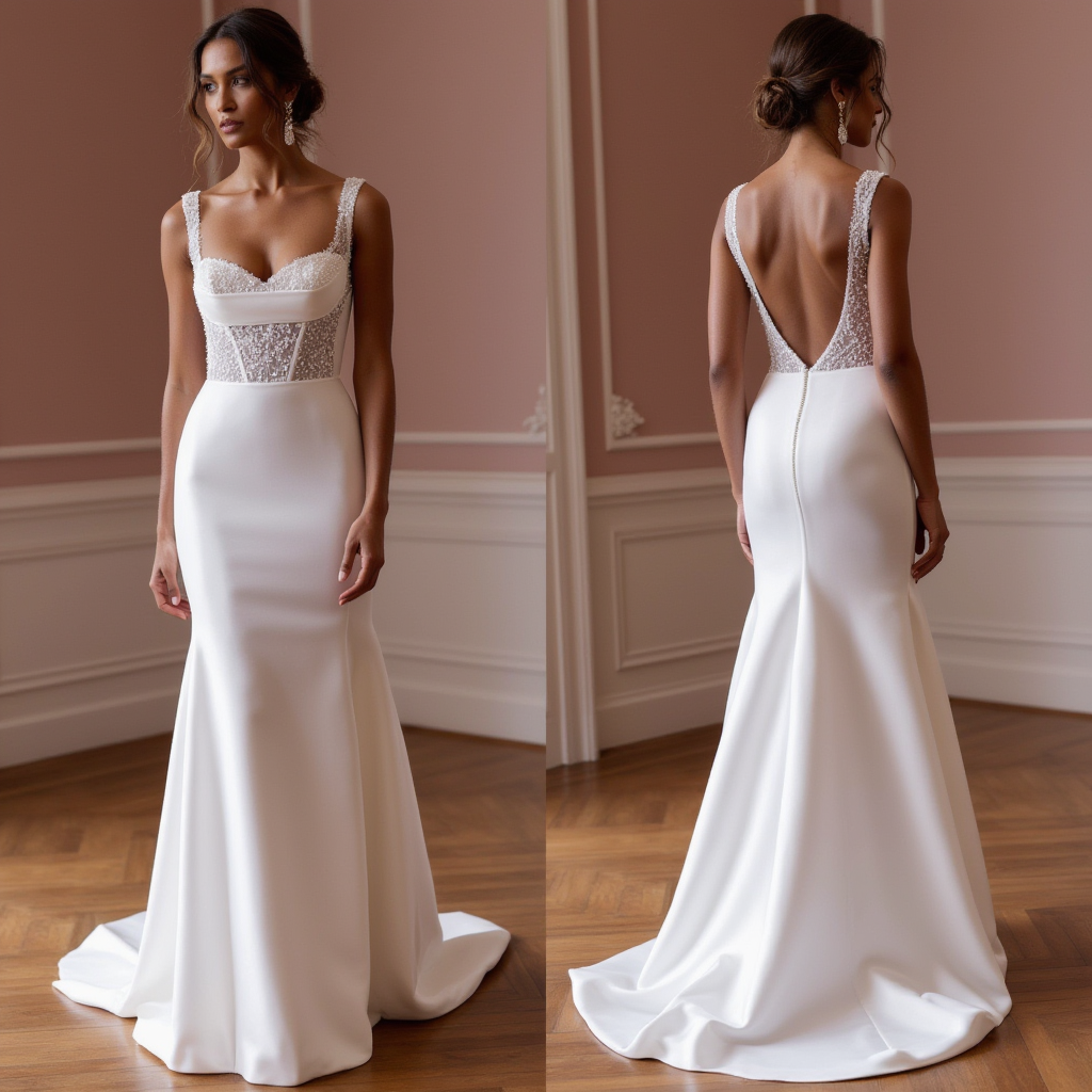 Lace Corset Satin Wedding Dress with Wide Straps