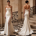 Glamorous Satin and Lace Wedding Gown with Sleek Open Back