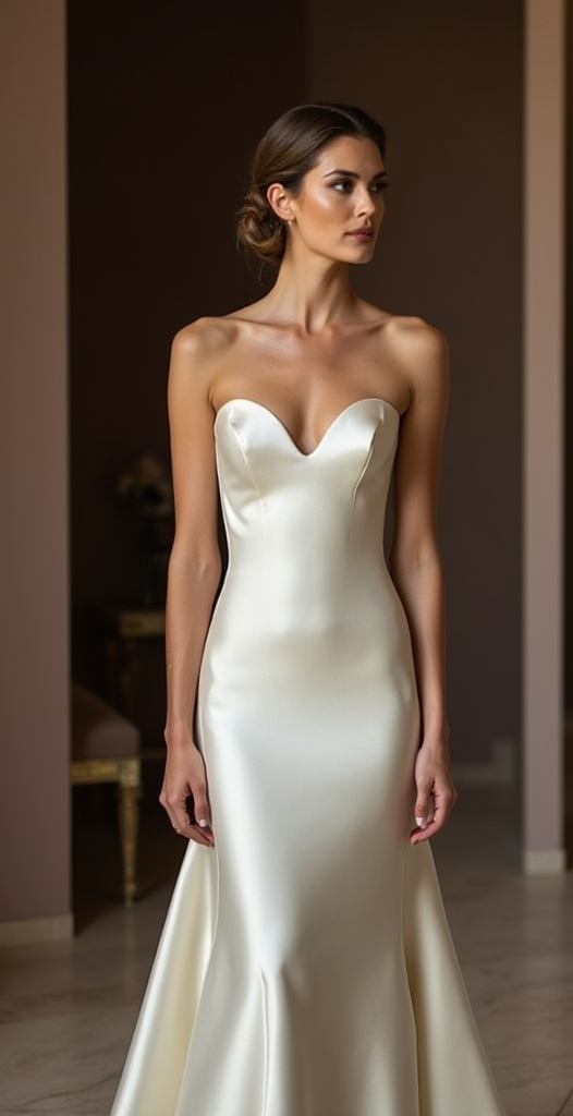 Minimalist Satin Mermaid Wedding Dress with a Sleek Silhouette and Open Back