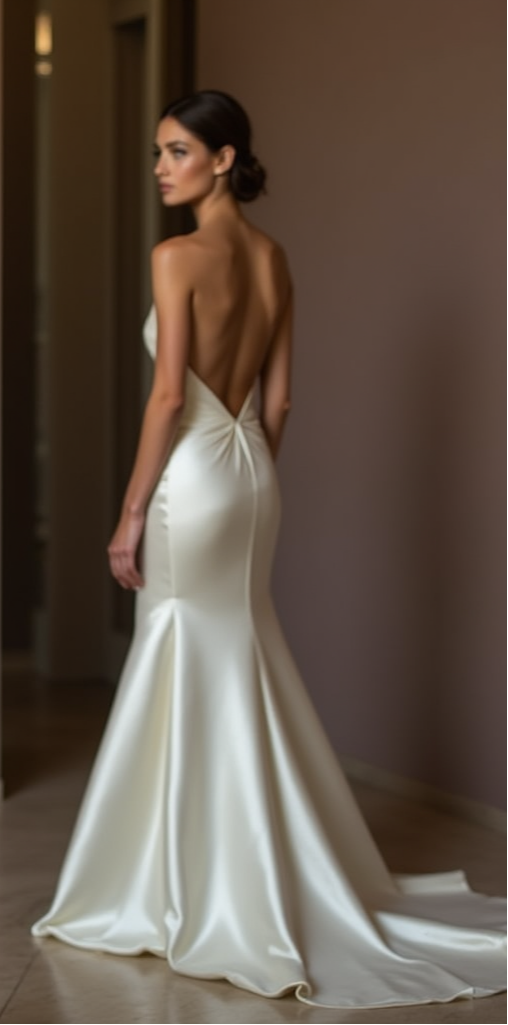 Minimalist Satin Mermaid Wedding Dress with a Sleek Silhouette and Open Back