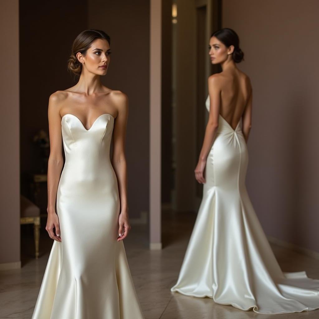 Minimalist Satin Mermaid Wedding Dress with a Sleek Silhouette and Open Back