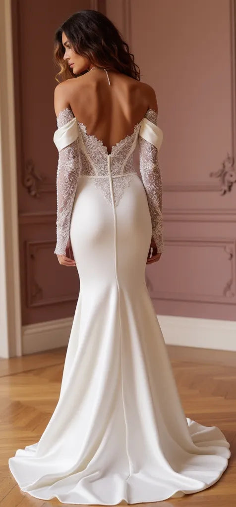 Mermaid Wedding Gown with Lace Accents for a Classic Bridal Look
