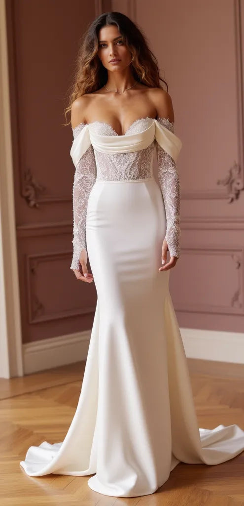 Mermaid Wedding Gown with Lace Accents for a Classic Bridal Look