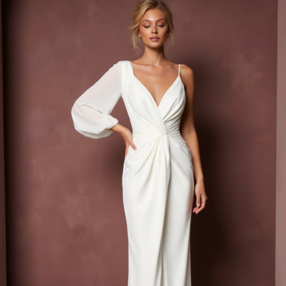 A-Line White Gown with Cap Sleeves for a Subtle and Elegant Bridal Look