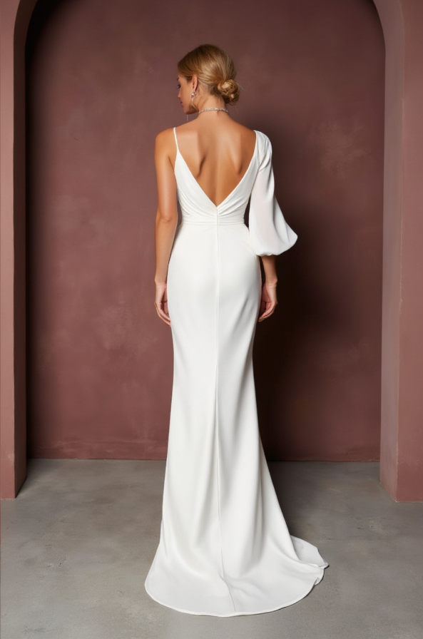A-Line White Gown with Cap Sleeves for a Subtle and Elegant Bridal Look
