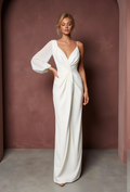 A-Line White Gown with Cap Sleeves for a Subtle and Elegant Bridal Look