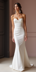 Minimalist Strapless Satin Mermaid Wedding Dress with Draped Bodice and Low Back