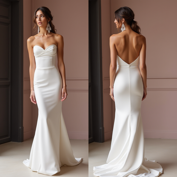 Minimalist Strapless Satin Mermaid Wedding Dress with Draped Bodice and Low Back