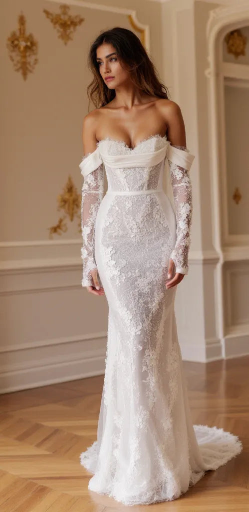 Mermaid Fit-and-Flare Wedding Dress for Trendy Brides Who Love Glam