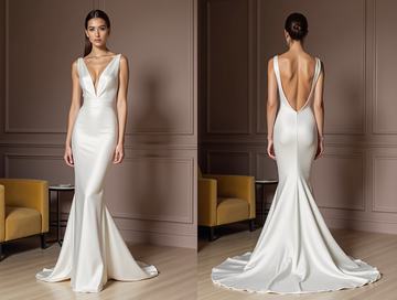 Glamorous White Mermaid Wedding Dress with a Satin Skirt for a Luxe Look