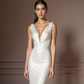 Glamorous White Mermaid Wedding Dress with a Satin Skirt for a Luxe Look