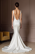 Glamorous White Mermaid Wedding Dress with a Satin Skirt for a Luxe Look