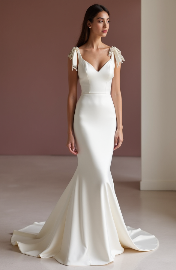 Mermaid White Wedding Dress with Off-the-Shoulder Sleeves for a Graceful Look