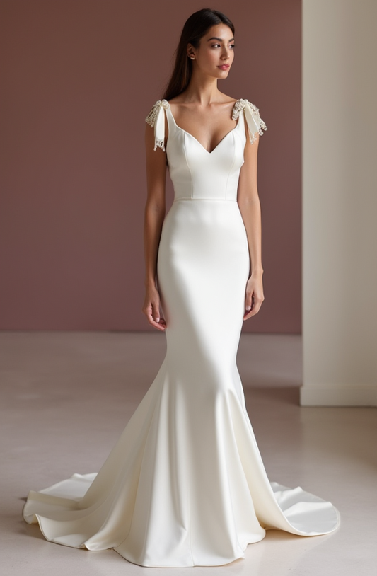 Mermaid White Wedding Dress with Off-the-Shoulder Sleeves for a Graceful Look
