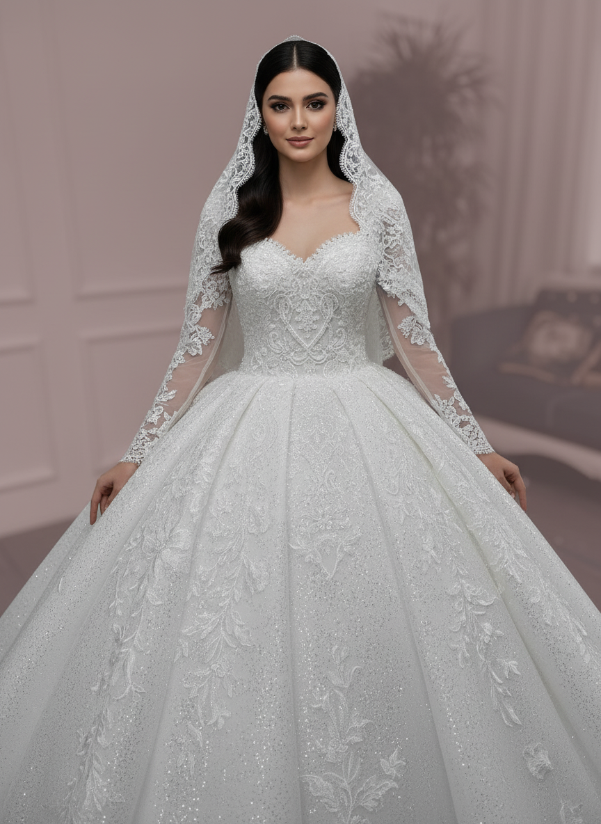 Islamic Ful Lace Muslim Wedding Dress High Neck Long Sleeve Hijab Bridal Dress Elegant Vestidos De Novia